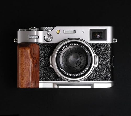 ウッド L ハンドグリップ + アルミ合金ベースプレート富士フイルム X100vi X100 V 6 カメラ用 (デザートアイアン,銀)