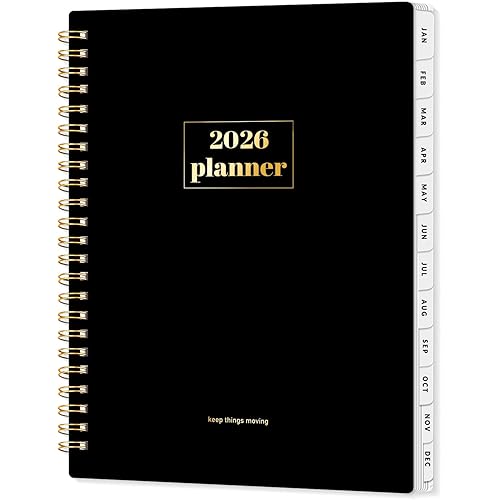 SUNEE 2026 Planner Weekly and Monthly Calendar Planner, January 2026-December 2026, Daily Agenda 6.4"x8.3", Tabs, Note Pages, Spiral Binding, Black