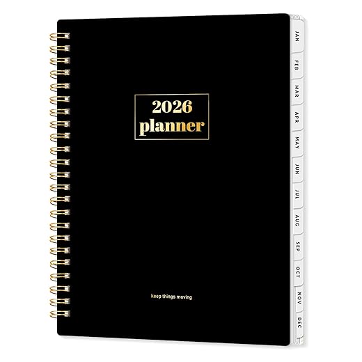 SUNEE 2026 Planner Weekly and Monthly Calendar Planner, January 2026-December 2026, Daily Agenda 6.4"x8.3", Tabs, Note Pages, Spiral Binding, Black