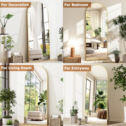 GLSLAND-21x64 inch Full Length Mirror-Aluminum Alloy Frame-Arch Mirror Full Length HD-Full Body Mirror-for Bedroom or Living Room, Gold