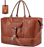 weiatas Faux Leather Travel Duffel Bag for Women Men, Large Weekender Overnight Bag with Shoes Compartment, Waterproof Carry On Bag Travel Tote Bag Gym Bag with Luggage Strap (Brown)
