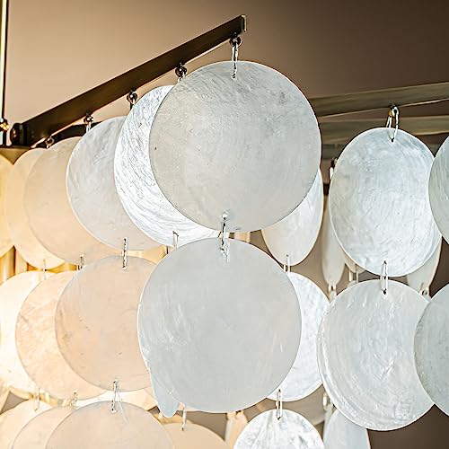 ALOADECOR 6-Light 30" Cone Shape 5-Tier Coastal Capiz Shells Chandelier with Antique Gold Metal Farmhouse Natural Seashell for Dining Room Living Room - Image 5