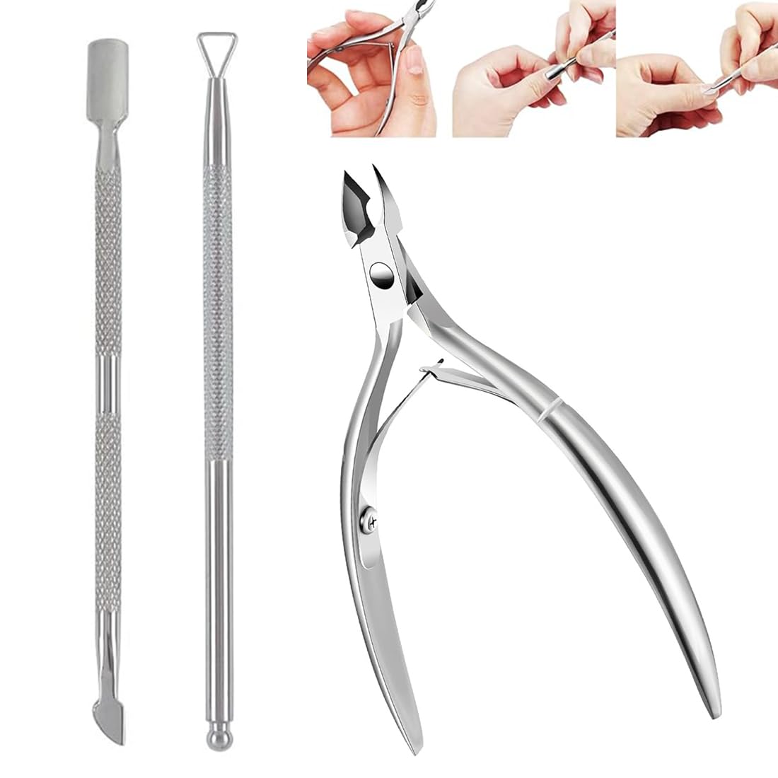 3Pcs Alicate Para Cutículas Y Herramienta De Cortador De Cutículas Profesional,Corta Cuticulas Profesional,Corta Cuticulas, Pinza De Acero Inoxidable Para Las Uñas De Dedos De Manos Y Pies