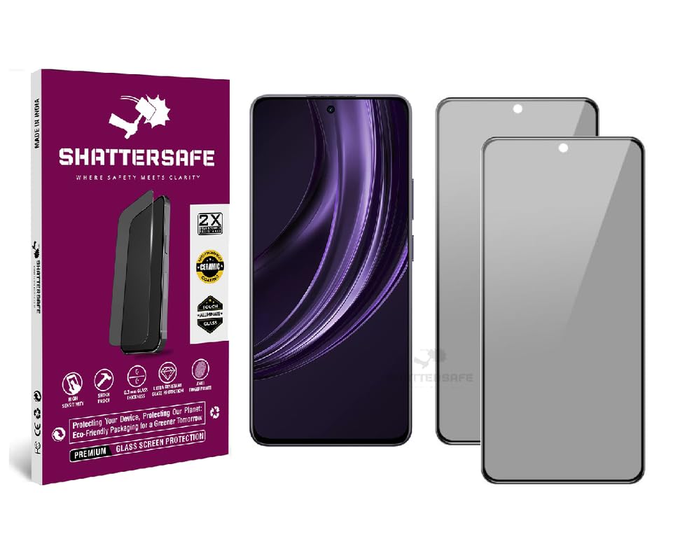 Image of Anti-Spy Privacy Tempered Glass Compatible For Realme 13 Plus [Pack of 2]. 9H Hardness, Anti-Scratch, Edge-to-Edge Protection With Easy Installation Kit & Case Friendly Fit.