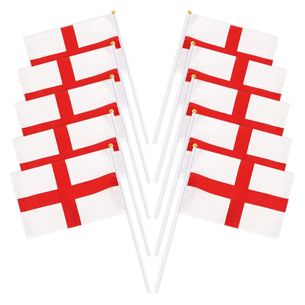 England St George’s 10 pk Hand Flag with Stick | 8 x 5-inch Hand flag | Small Hand Waving Flag for Football,Cricket,Rugby, Sport Events, St George’s Day and Many More.. (10Pcs)
