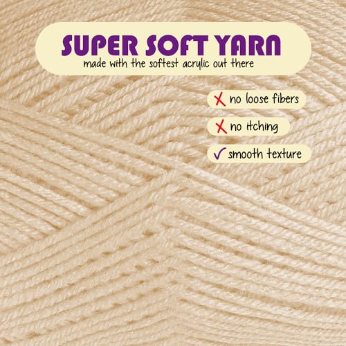 Image of Acrylic Yarn for Crocheting & Knitting - Soft Crochet Yarn for Crocheting, 370 Yards, Perfect for Crafts & Amigurumi, Medium Worsted Weight 4, Beige