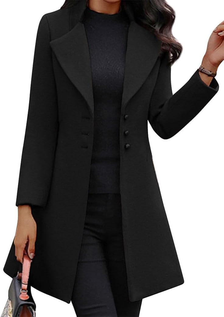 Suncadmious Women's Elegant Long Coat Classic Lapel Lapel Pea Coat