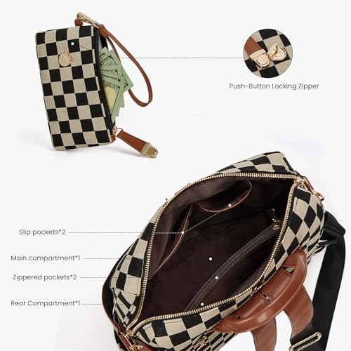 Lushandy Checkered Backpack Purse for Women Laptop Backpack for Work Travel - image 5