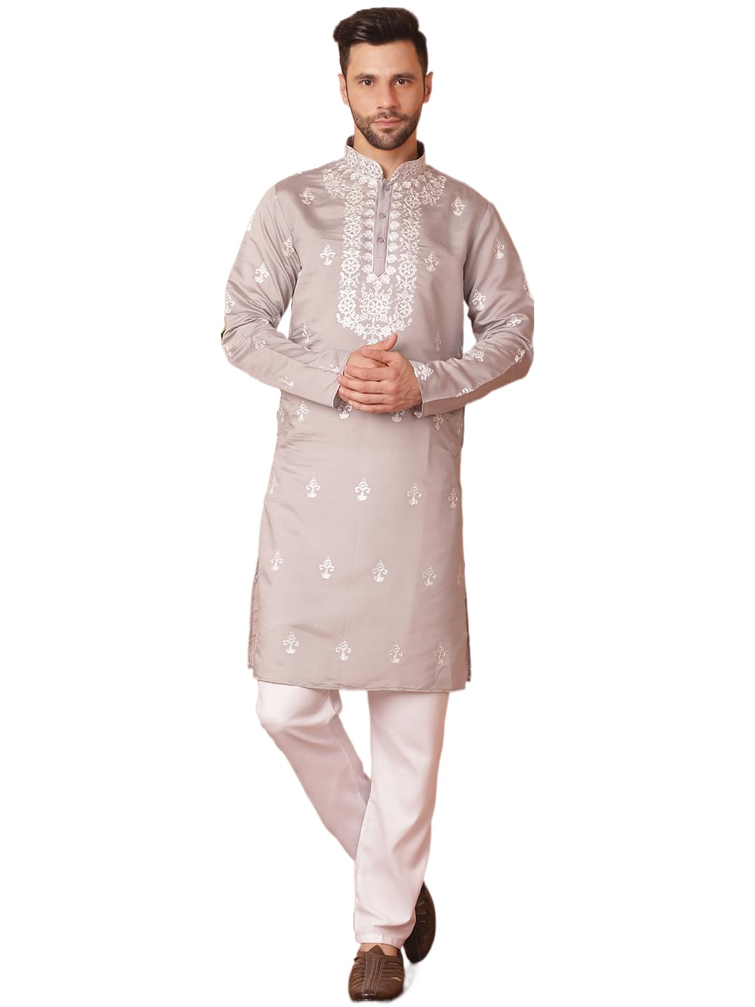 jompers Men's Chikankari Embroidered Kurta with Pyjama-picture-26