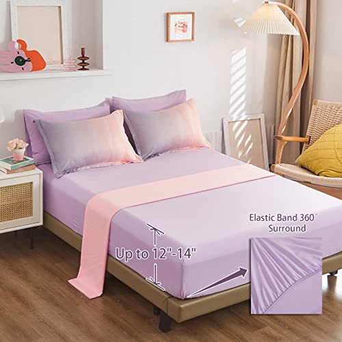 Image of Dinjoy Reversible Girls Comforter Set Full Size Colorful Ombre Blue Pink Purple Rainbow Bedding Set 7 Pieces Bed in A Bag for Kids Teen Girls Women(1 Comforter, 1 Flat Sheet, 1 Fitted Sheet)