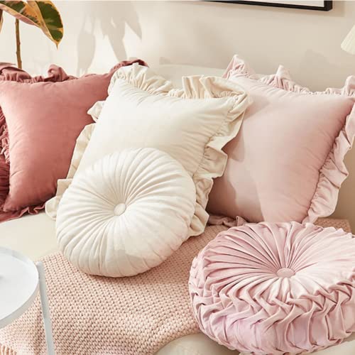 NatureMan Rundes Wurfkissen, Samt-Dekoration, kleines Kissen, Kürbiskissen, geeignet für Wohnzimmer, Sofa, Bett, Boden, 34 cm, cremefarben