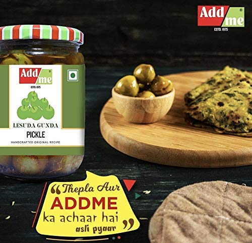 Image of Add me Lasode Gunda Pickle Achar 500gm Home Made Rajasthani lasoda Fruit Gujrati achar 500 gm Indian Gum Berry Glass Pack