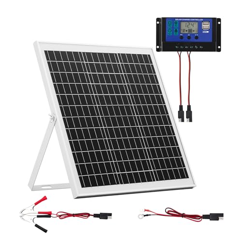 VEVOR 20W 12V Solar Panel Battery Charger, Solar Battery Trickle Charger Maintainer with Intelligent MPPT Controller & Adjustable Mount Bracket, IP67 Waterproof for Car Boat RV Motorcycle Trailer