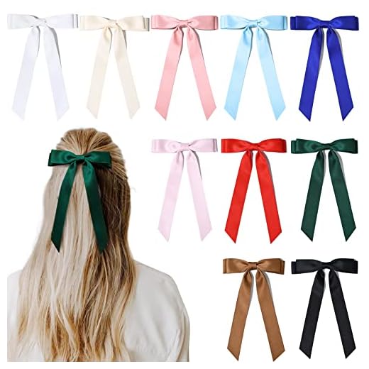 10PCS Silky Satin Hair Bows Hair Clip Ribbon Accessories Ponytail Holder Slides Metal Clips French Barrette Hair Bow for Women Girls Toddlers Teens Kids