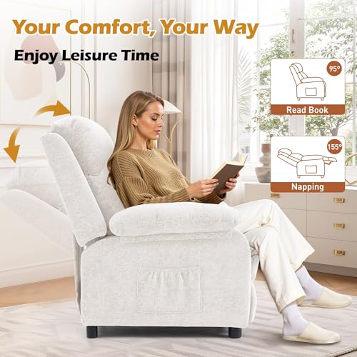 Image of Korser Recliner Chair, Living Room Chairs for Adults, Padded Deep Seat Reading Chair with Side Pockets, Small Recliners for Small Spaces, Lounge Chair for Living Room, Bedroom, and RV (Chenille)