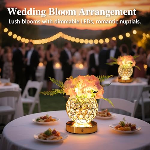 Image of Pink Artificial Hydrangea Flower Lamp, 3 Color Dimmable Touch Control Night Light, Christmas Birthday Gifts for Women, Artificial Hydrangea Flower Table Lamp Decor for Bedroom Bar Coffee Shop Wedding
