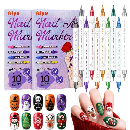 10 Color Nail Art Pens, Double-ended Nail Polish Pens Drawing Painting Point Liner Acrylic Painted Pen Kit, DIY Nails Art Design Manicure Tools Gifts 2026 Upgrade (2 Set)