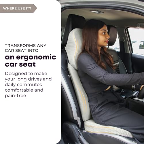 Image of betterhood PosturePro Premium Car Seat Cushions Combo | Lumbar Support, Neck Rest, Seat Cushion for Driving Seat | Memory Foam, Cotton Cover | Ergonomic Car Cushions Pillows (Grey)