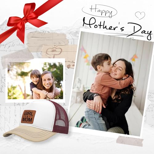 Image of Mother Mama Mom Hat for Women Leather Patch Baseball Mom Trucker Cap Gifts for Mothers Day Birthday