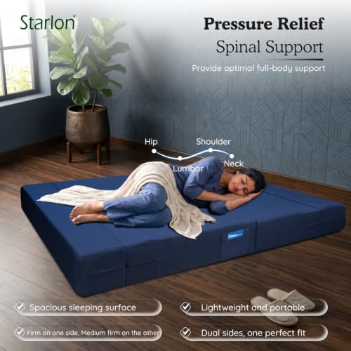 Image of Starlon 3 Seater Foldable Sofa Cum Bed 3-in-1 with 2 Waves Pattern Pillows, Washable Jute Fabric Cover, Space Saving Guest Bed, Pre-Assembled Royal Navy Blue 5x6 Ft