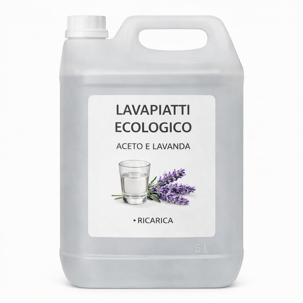 Lavapiatti Ecologico Concentrato 5L – Ricarica Grande Biodegradabile >90% – Ne Basta Poco per Lavaggi Efficaci – Dermatologicamente Testato – 4 Profumazioni Naturali – Lemag SRL (ACETO E LAVANDA)