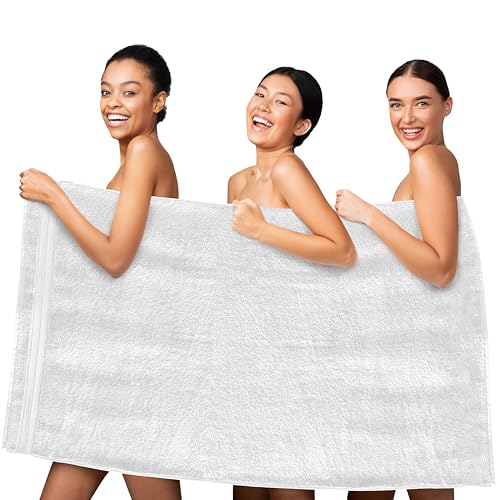 Image of Elegant Comfort Three Line Popcorn Towel Set for Bathroom 35 x 70 inches, Premium Hotel Quality 1-Pack Jumbo Towels, 100% Turkish Cotton, Soft and Durable, Quick Dry and Highly Absorbent, White