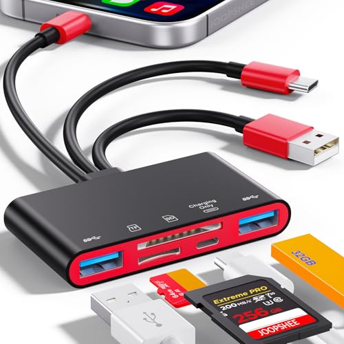 Lecteur de Carte mémoire 5 en 1, Adaptateur USB OTG et Lecteur de Carte SD pour iPhone/iPad, appareils USB C et USB A avec emplacements pour Carte Micro SD et...