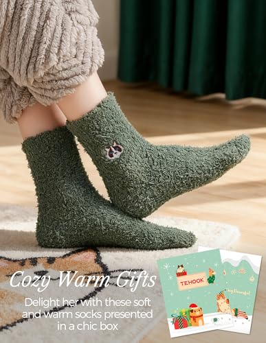 Image of TEHOOK Warm & Cozy Gifts for Women, Fluffy Fuzzy Plush Sleeping Slipper Socks - Soft Warm Fabric