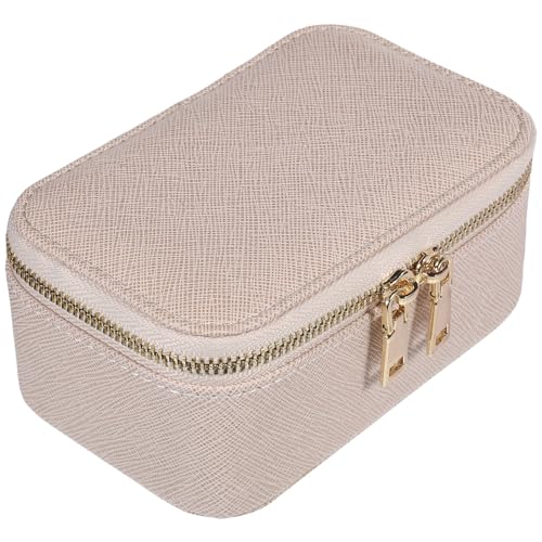 Beaupretty ジュエリー収納ボックス 宝箱 素材 小型トラベルケース 指輪イヤリングネックレス収納 オーガナイザー 女性用 用 ベージュ