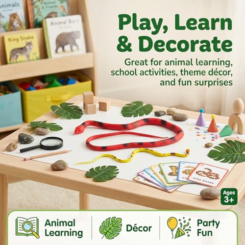 Image of ZESTHOME Realistic Snake Toy Set for Kids - Big Rubber Snake Toys for Pretend Play & Prank Fun | Non-Toxic Flexible Jungle Animal Figures for Learning & Decoration (Age 3+) | 2-Piece