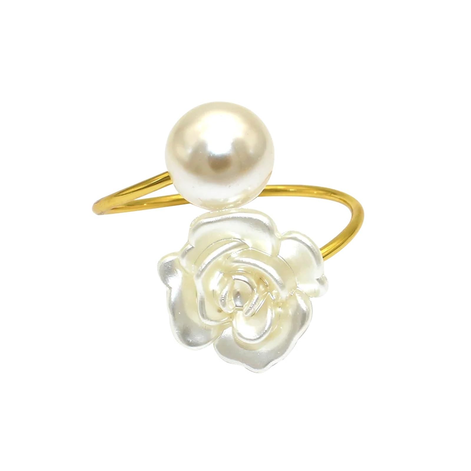 Anillos de servilleta para decoración de mesa, Servilleteros 60 Piezas Flor Perla Dorada y Blanca 4,5 cm x 2, for Decoración de Mesa Comedor