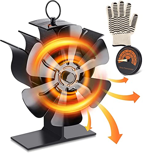 Ventiladores de fuego para estufa, ventilador de estufa de 6 aspas, funcionamiento silencioso con termómetro de estufa para leña/quemadores de leña/ventilador de chimenea Cover