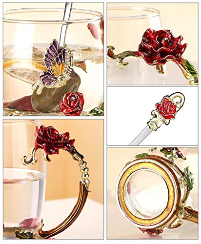 Guon-Wuvl Handicraft Crystal Glass 3D Flower Cups Tea Mug With Tea Spoon Women Coffee, Tea, Juice, Beer, Milk Hot And Cold Drinks Use Gift Package. (Short Tea Cup, 11 OZ) - Thumbnail 7