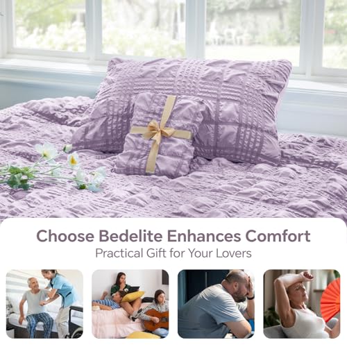 Image of BEDELITE Queen Comforter Set, Seersucker Bedding Set 3 Pieces, Lavender | All Season Use, Machine Washable, Soft and Lightweight, Ruched Comforter for Bedroom, Wrinkle-Resistant, Cozy and Stylish