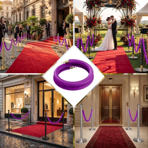 Image of 2PCS Violet Velvet Stanchion Ropes 5 Ft Crowd Control Ropes Barrier with Gold Hooks for Party Supplies,Photobooth Accessories, Prom,Birthday,Business,Wedding, Museums(Purple)