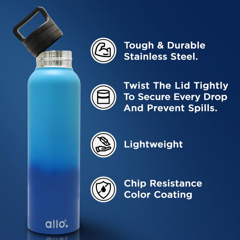 Image of Allo Stainless Steel Water Bottle For Adults, Kids 950ml For School, Office, Sports, Gym 950ml Water Bottle For Men And Women, Pack Of 2| Leak Proof, Bpa Free, Pink And Baby Blue, Light And Dark Blue