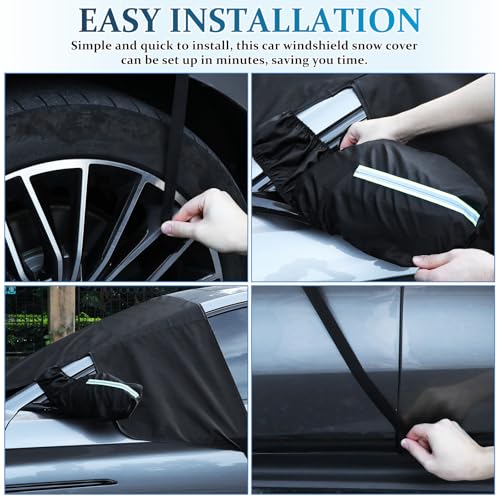 Image of 4-Layer Windshield Snow Cover,Heavy Duty Ultra Thick Protective Windscreen Cover, Car Windshield Cover for Ice, UV, Frost Wiper & Mirror Protector, for All Years Summer /Winter