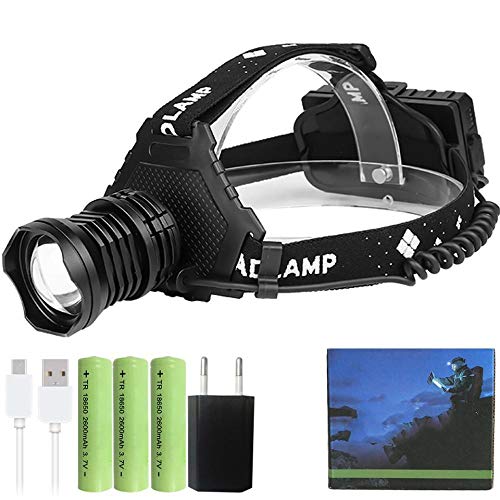 Lampe Frontale Lampe Frontale XHP90.2 LED Lad 8000LM Lampe Frontale USB Phare Rechargeable Eau Charge de pêche Eau chargeuse Utilisation de la Batterie 18650 PackageC