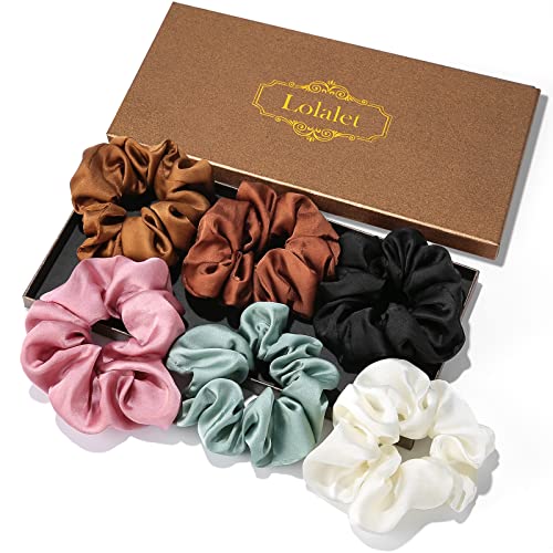 Lolalet Scrunchies for Women, Satin Hair Scrunchies Softer Than Silk Hair Ties for Hair Sleep, Big Scrunchy Ponytail Holder with Elastic Hair Bands fo