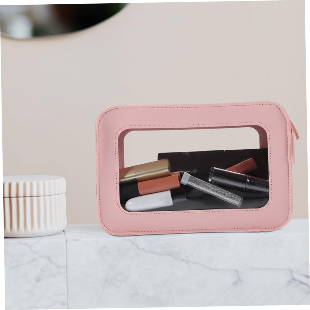 Neceser Transparente de PVC Rosa 2 Piezas para Viaje | Bolsa de Aseo Personal, Almacenamiento Seguro y Revisión Rápida, Formato Ligero para Exterior