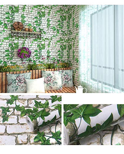 Image of Self Adhesive Wallpaper for Furniture, Almirah, Table Top, Wardrobe, Kitchen, Cupboard Decal & Door| Kitchen Wall Paper Sticker DIY PVC Self Liner Vinyl Stickers. (W /G Leaf Brick, 16x120 Inch)
