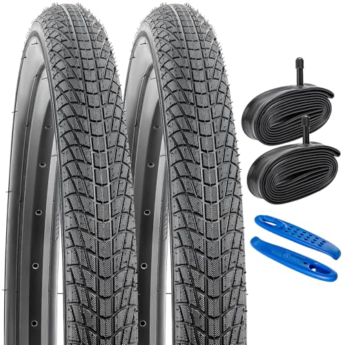 YunSCM 2本セット,20 1.95 タイヤ,20x1.95 53-406 自転車タイヤ + 20x1.75/2.125 チューブ 米式バルブ32mm + タイヤレバー, 適用 20インチ 1.95 マウンテンバイク、クロスバイク,Y-1023