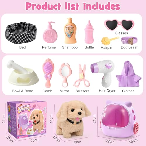 Tacobear Hund Spielzeug Kinder der Läuft und Bellt, Elektrischer Plüsch Hund mit Leine Hundekäfig Hundemantel Interaktives Haustier Kuscheltier Spielhund Geschenk Spielzeug für Mädchen 3 4 5 6 Jahre