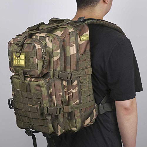 Image of Hannibal Tactical MOLLE Assault Backpack, Tactical Backpack Military Army Camping Rucksack, 3-Day Pack Trip w /Patch, D-Rings, Woodland