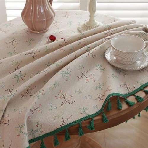 Nappe ronde 100 cm anti-poussière style floral à pompons