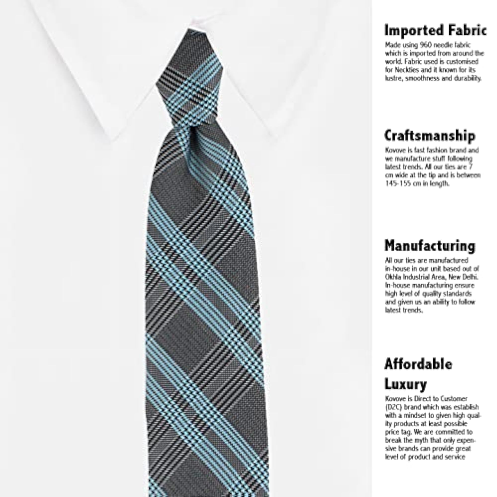 Kovove Checkered Neck Tie for Stylish Formal Looks