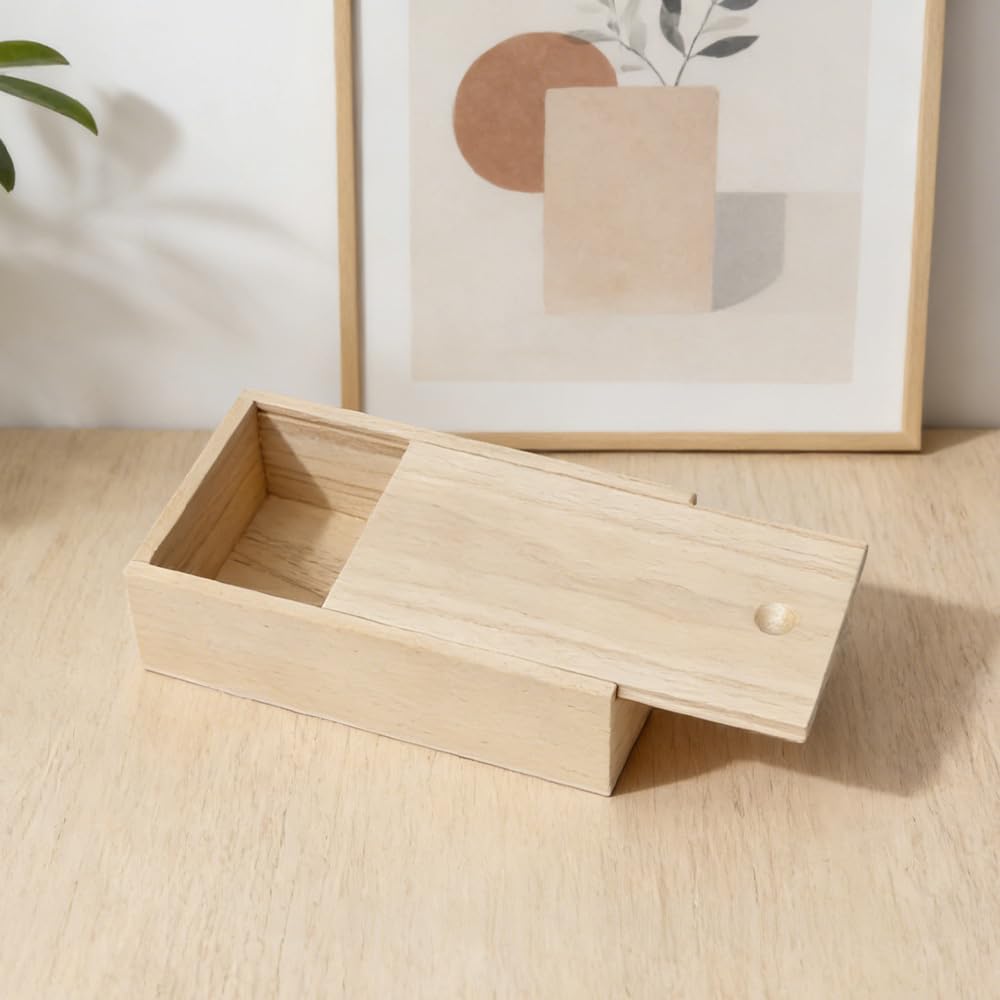 Piccole Scatole di Legno Scorrevole 4 Pezzi Scatola di Immagazzinaggio in Legno Grezzo Cassetta Legno Rettangolare con Coperchio per Decorare fai da te e Contenitore,16.8x9.8x5cm