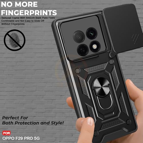 Image of Armor Bumper Back Cover Case for Oppo F29 Pro 5G Rotating Camera Cover, Ring Holder & Kickstand | Heavy Duty & 360 Degree Protection Oppo F29 Pro 5G Back Cover (Black)