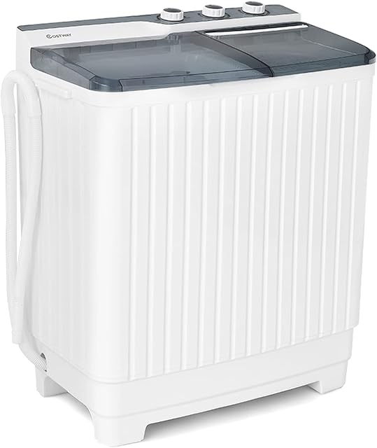 COSTWAY Twin Tub Washing Machine, 4.5KG/8.5KG/10.5KG Total Portable Laundry Washer Spin Dryer Timing Function and Drain Pump for Apartment Dorms (Grey+White, 7.5kg Washer+3kg Dryer)