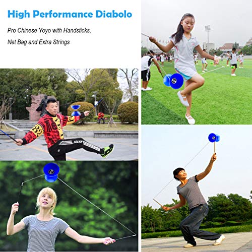 magicyoyo pro triple bearing diabolo medium size 5 blue chinese yoyo toy with 2 pair carbon sticks 2 extra strings 1 net bag high performance chinese yoyo diabolo skill toy